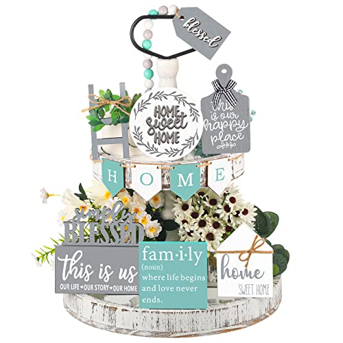 Two Tiered Tray with 11 Pcs Wooden Signs U3452
