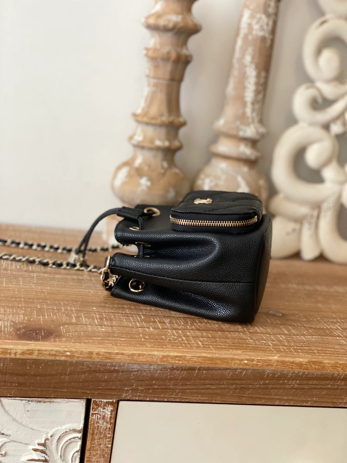 Black Mini Bucket Bag With Strap I963814