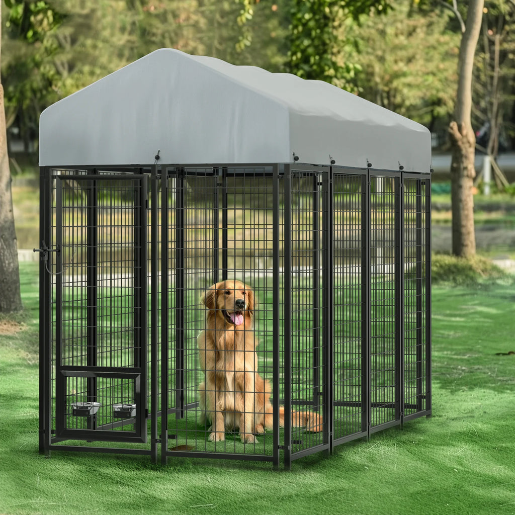 8x4x6 FT Outdoor Dog Kennel with Rotating Dog Bowl O992827