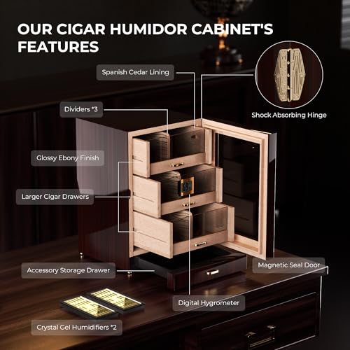 Cigar Cabinet Humidor with Accessory Drawer, Crystal Humidifiers, Lock & Keys and Spanish Cedar Lining T53557