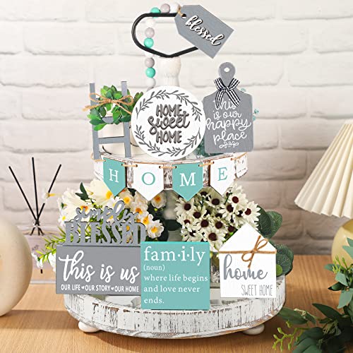 Two Tiered Tray with 11 Pcs Wooden Signs U3452