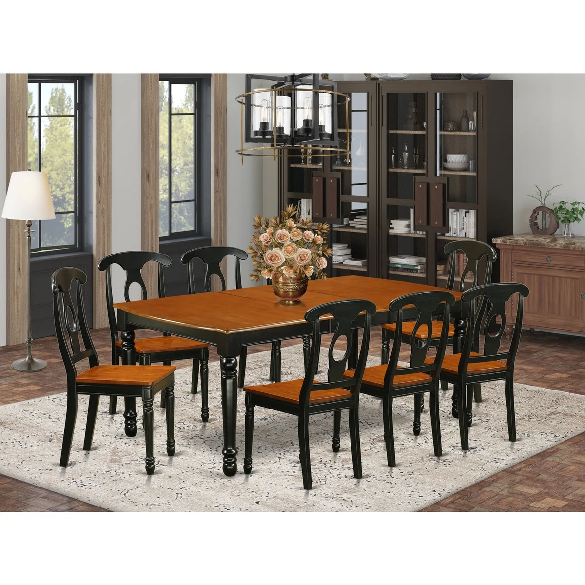 9 Pc Black Cherry Kitchen Table And Chair Set D477