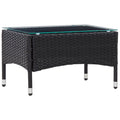 Black Poly Rattan Glass Tabletop Side Table D206346