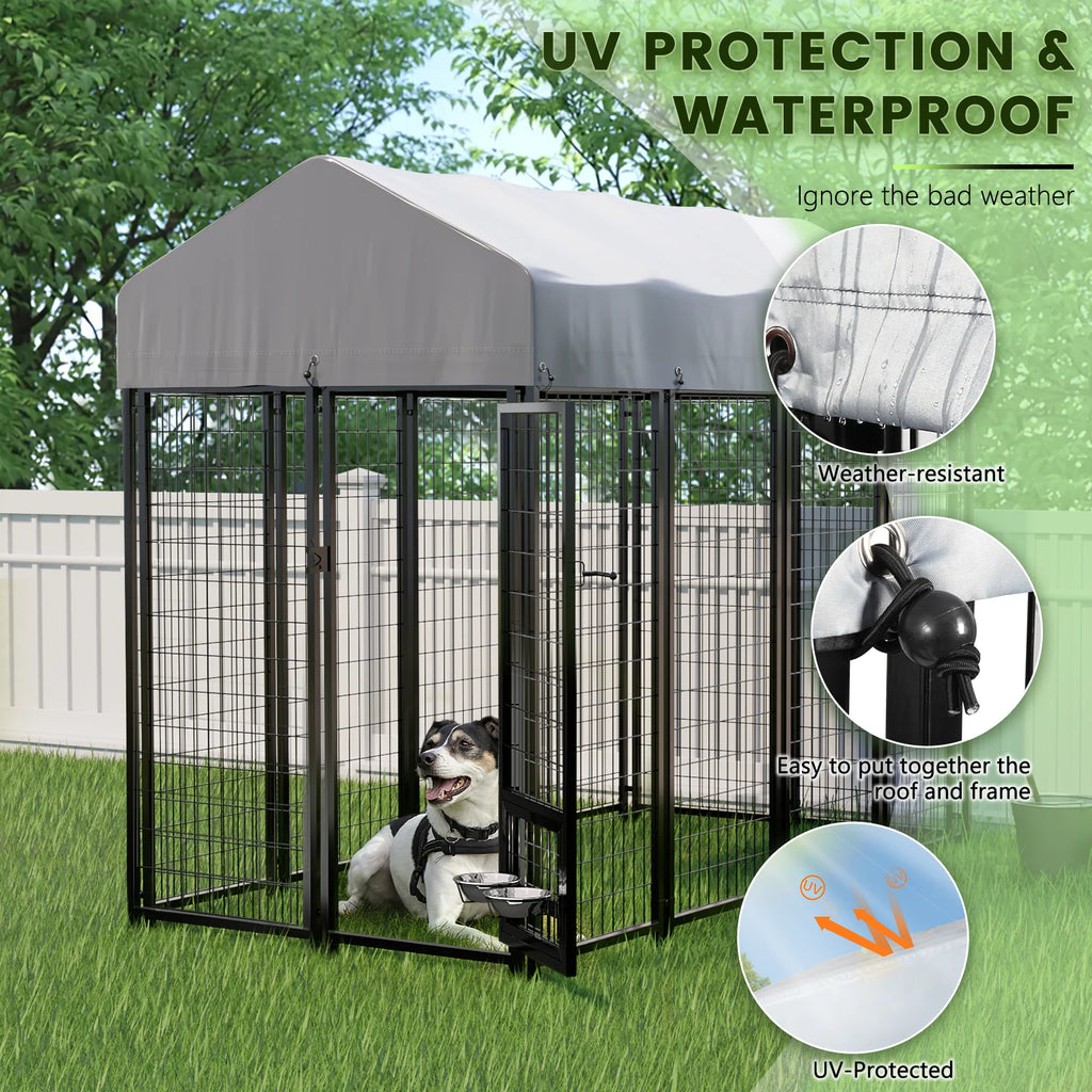 8x4x6 FT Outdoor Dog Kennel with Rotating Dog Bowl O992827