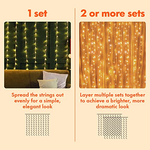 300 LED Curtain String Lights 8 Modes Warm White E228