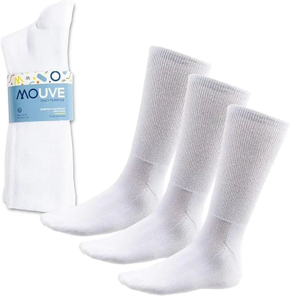 White Large 3 Pairs Diabetic Crew Socks Z257