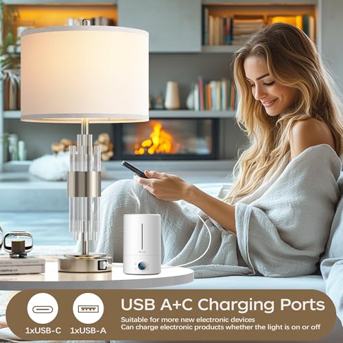 Gold Table Lamp with USB A+C Ports Set of 2 Y62023