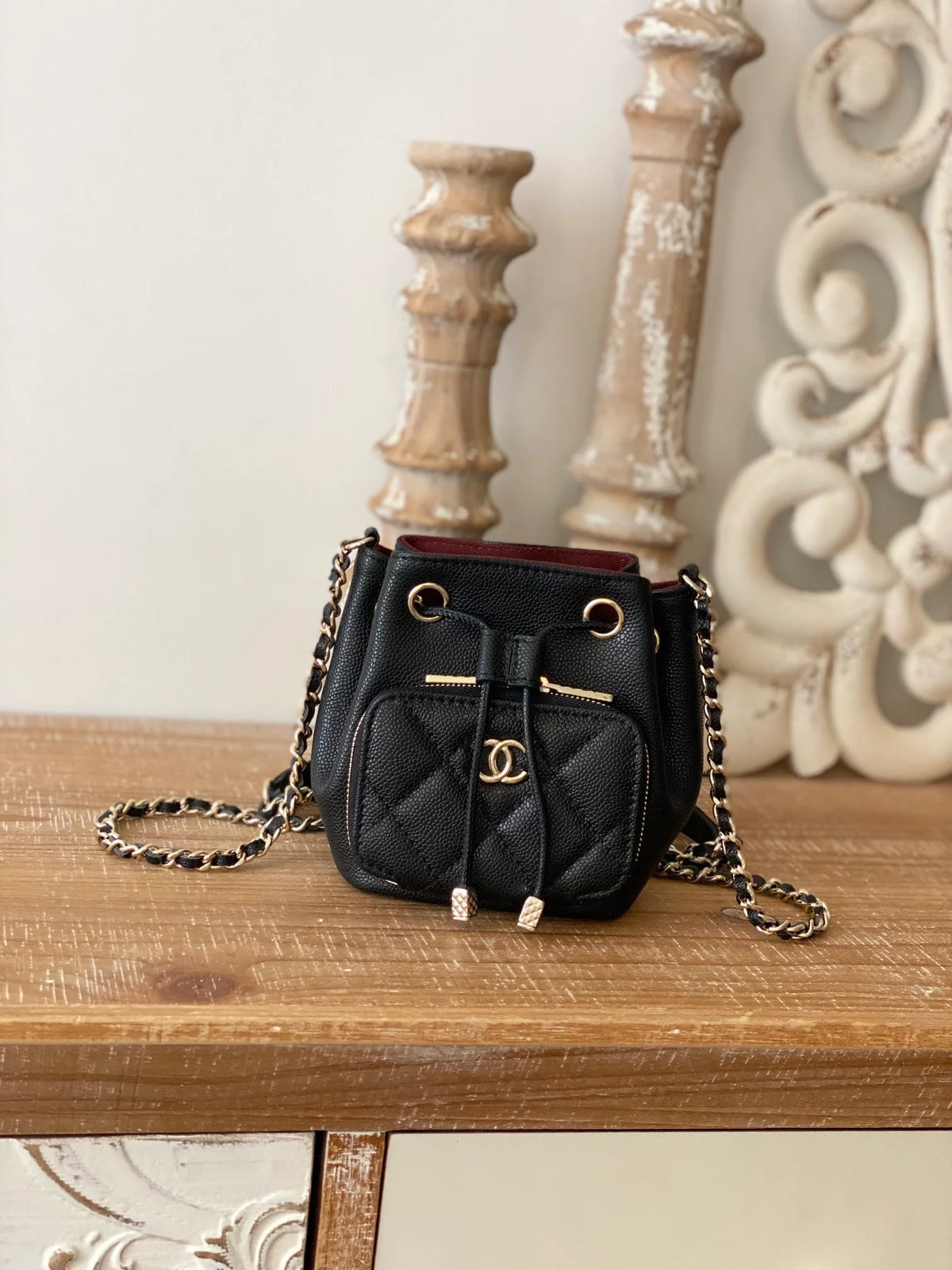 Black Mini Bucket Bag With Strap I963814