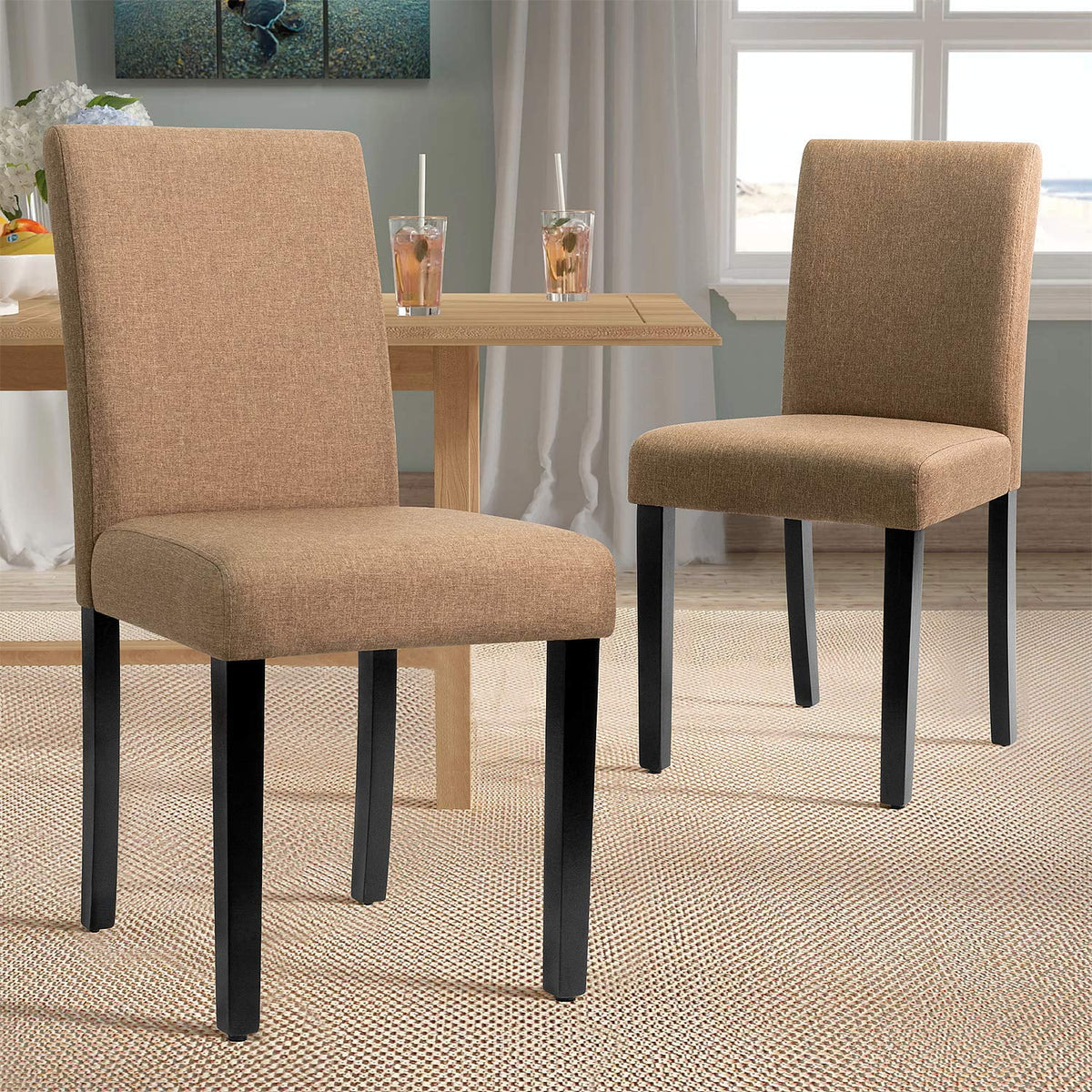 Set of 4 Upholstered Dining Chairs with Wood Legs V100
