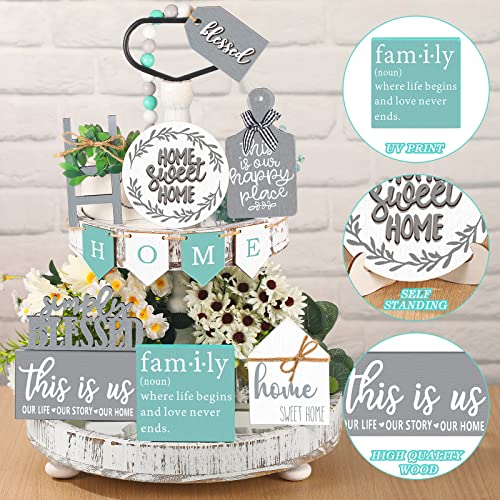 Two Tiered Tray with 11 Pcs Wooden Signs U3452