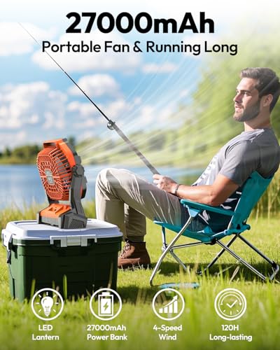 27000mAh 8 inch USB C Rechargeable Camping Fan with LED Lantern V504
