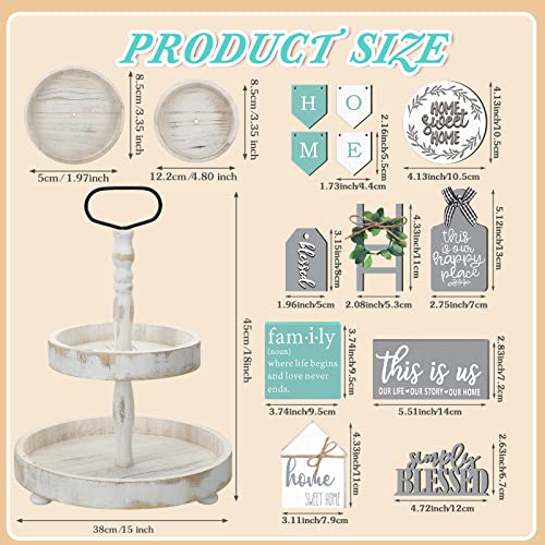 Two Tiered Tray with 11 Pcs Wooden Signs U3452
