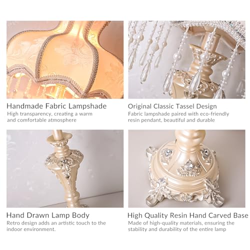 White Victorian Style Table Lamp with Lace Traditional Fabric F652