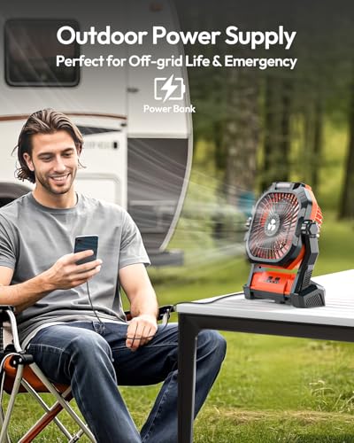 27000mAh 8 inch USB C Rechargeable Camping Fan with LED Lantern V504