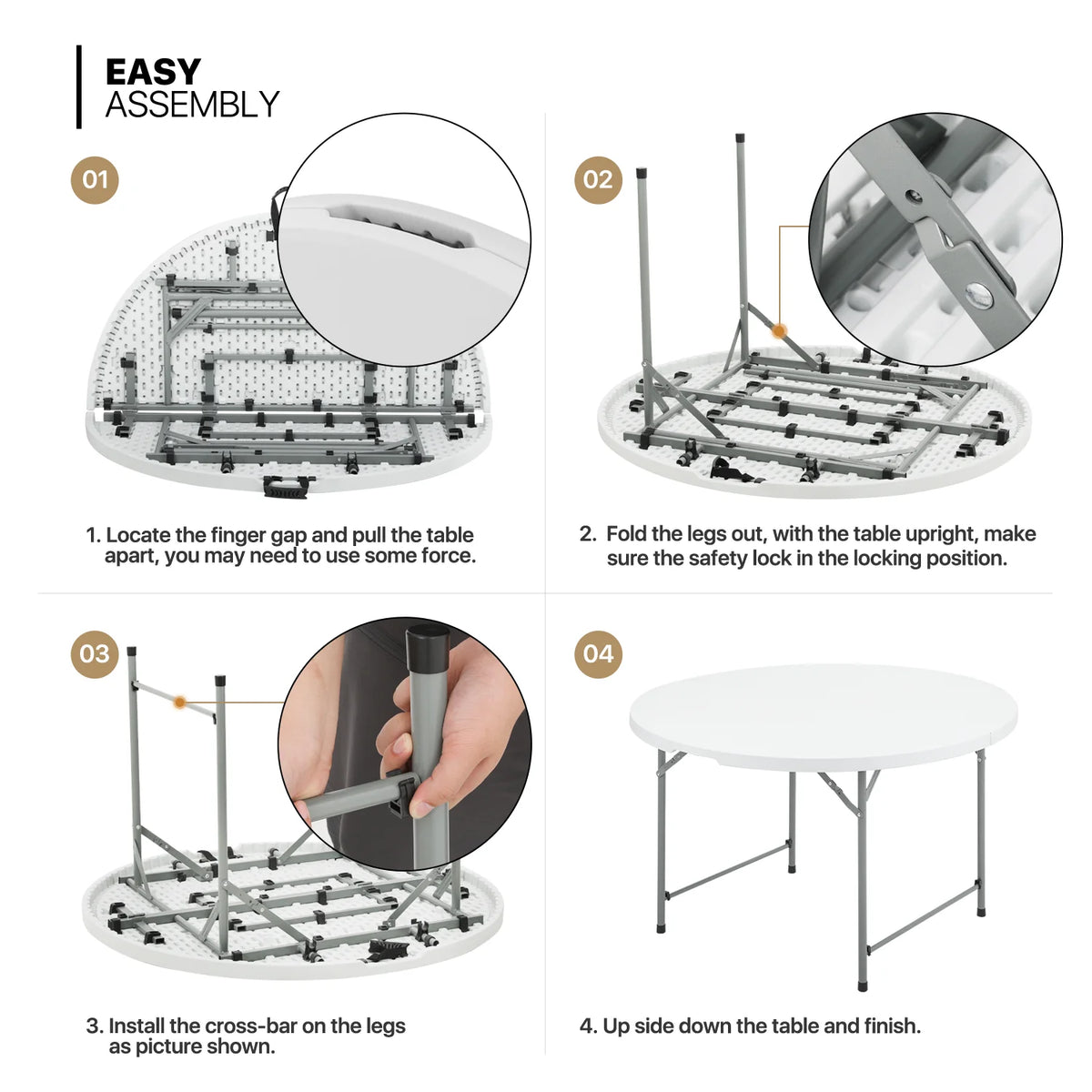 4Ft White Plastic Foldable Table Set of 5 B80418