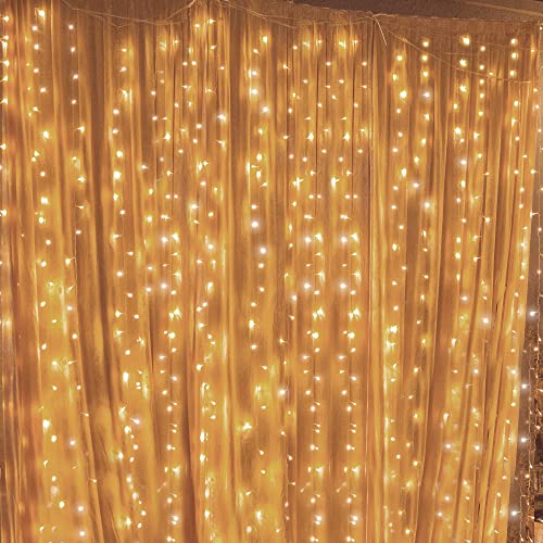 300 LED Curtain String Lights 8 Modes Warm White E228