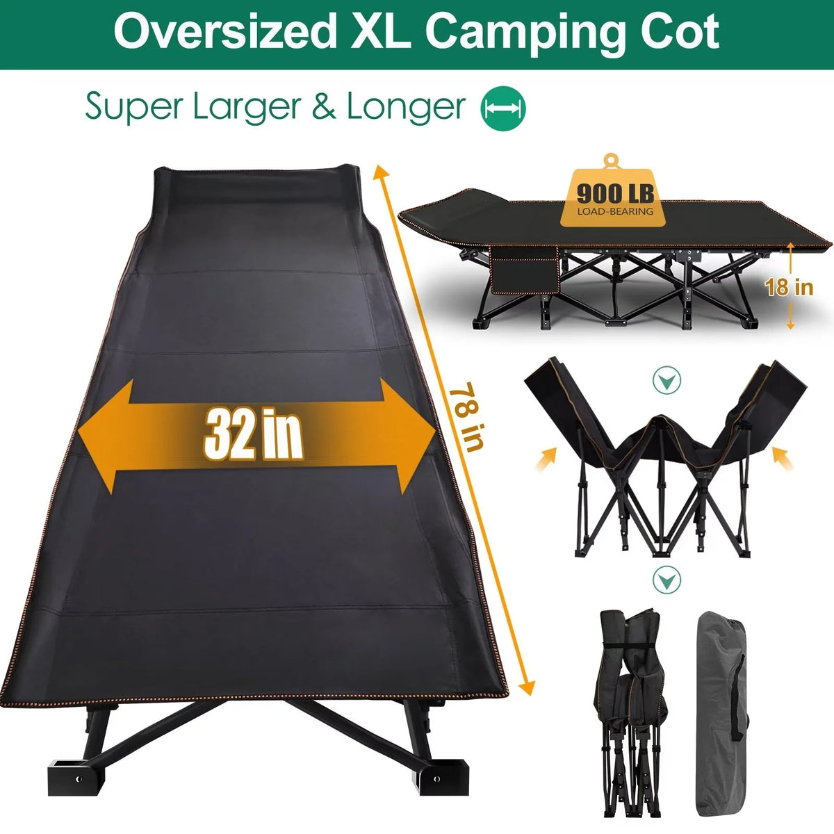 2 Pack Oversized Portable Folding Bed with Mattress and Carry Bag T881926