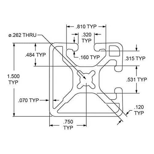 1.5" X 1.5" Double Channel Aluminum Extrusion 36" Long A981530