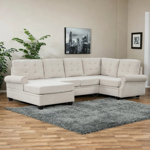 120" U-Shaped Corner Sectional Linen Fabric Sofa A8612