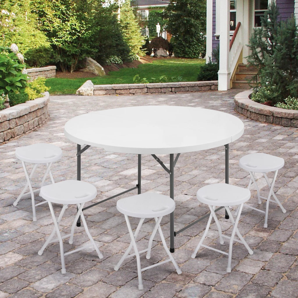 4Ft White Plastic Foldable Table Set of 5 B80418