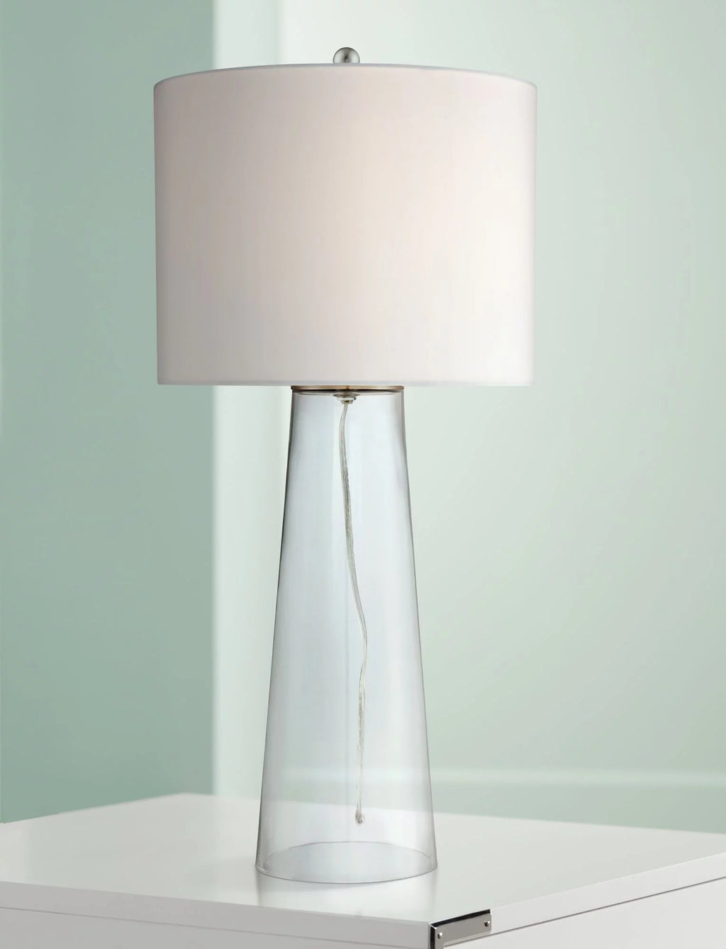 30" Tall Clear Glass End Table Lamp with White Shade P97657