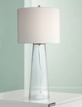 30" Tall Clear Glass End Table Lamp with White Shade P97657