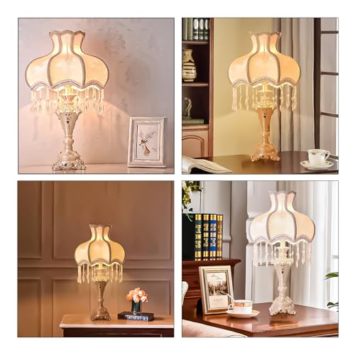 White Victorian Style Table Lamp with Lace Traditional Fabric F652