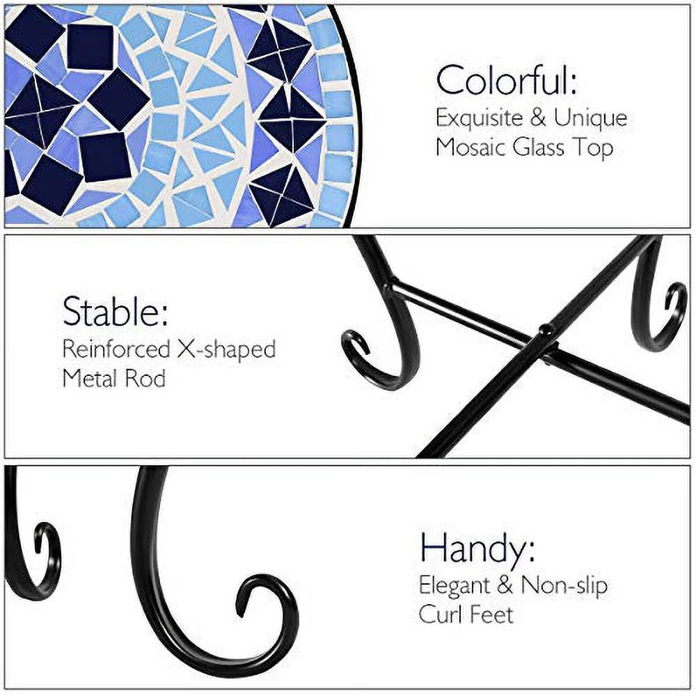 Round 14 Inch Mosaic Side Table with Glass Top and Steel Frame G82878