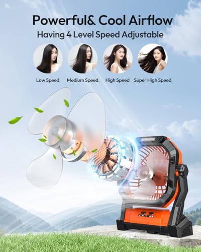 27000mAh 8 inch USB C Rechargeable Camping Fan with LED Lantern V504