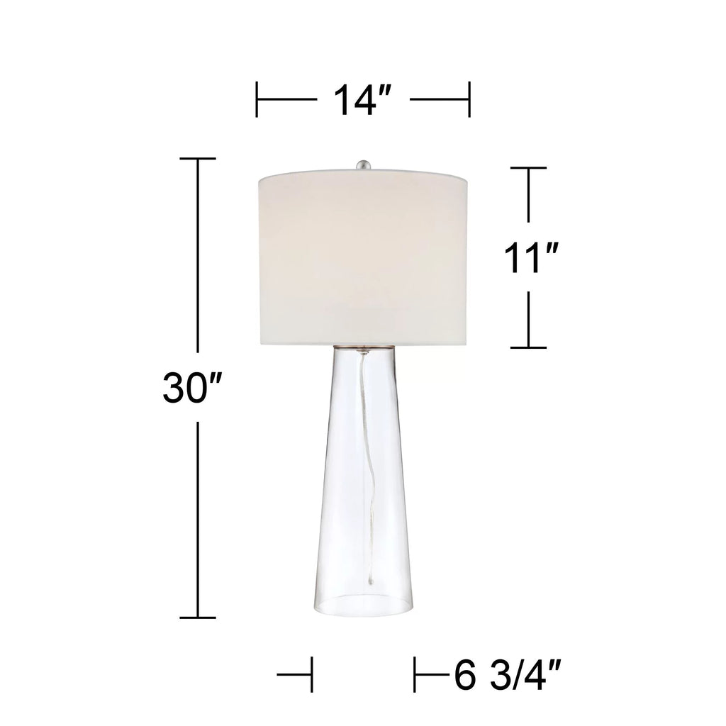 30" Tall Clear Glass End Table Lamp with White Shade P97657