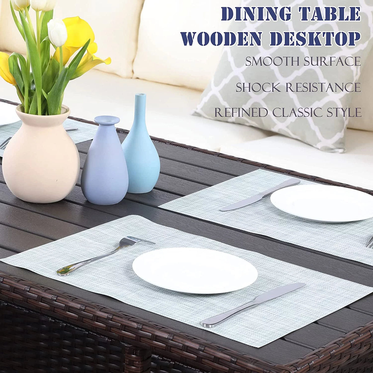 7 Piece All Weather Wicker Patio Dining Sofa Set with Ottoman S56248