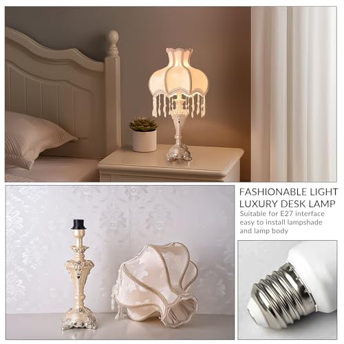White Victorian Style Table Lamp with Lace Traditional Fabric F652