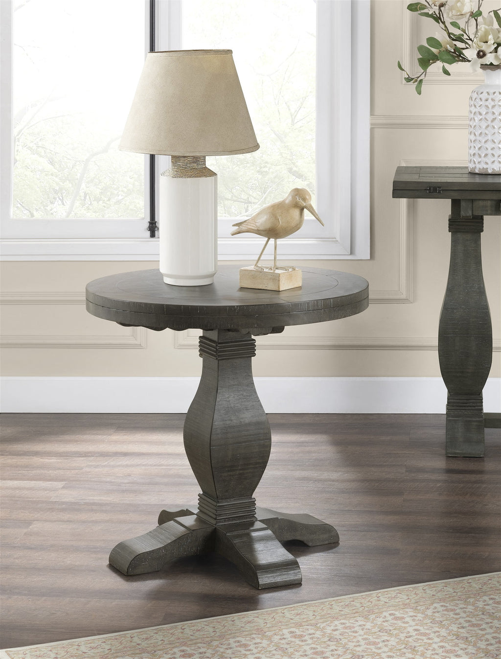 Solid Wood Round End Table Gray J164142