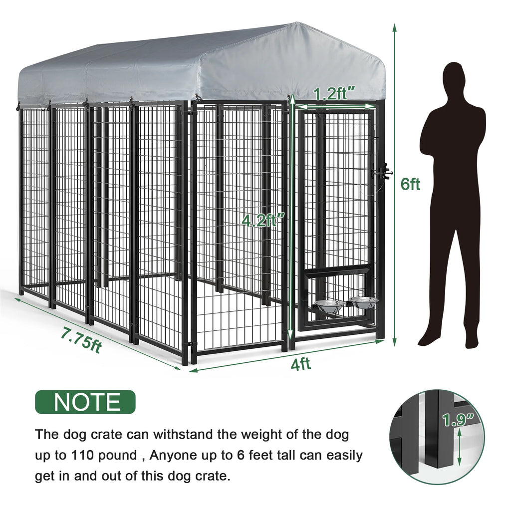 8x4x6 FT Outdoor Dog Kennel with Rotating Dog Bowl O992827