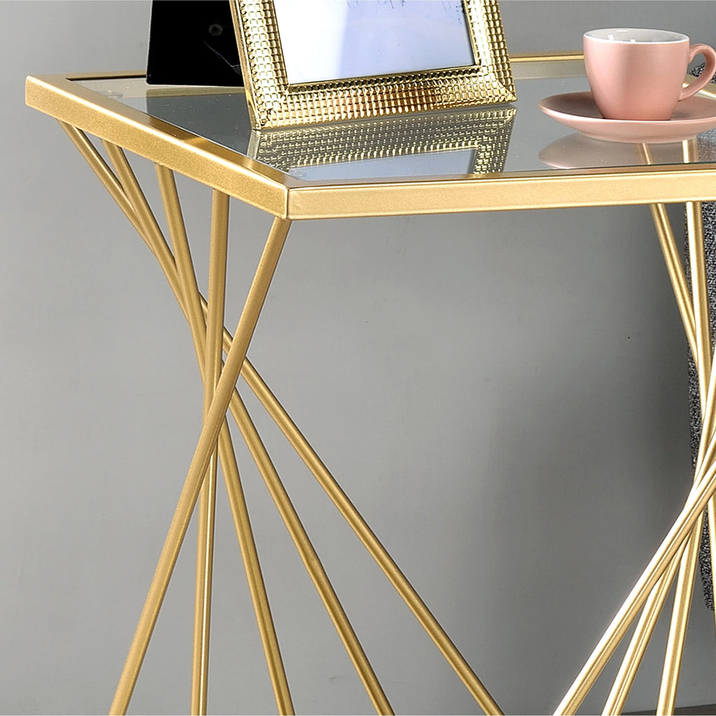 Gold 16-inch Glass 1-Shelf Side Table C68977