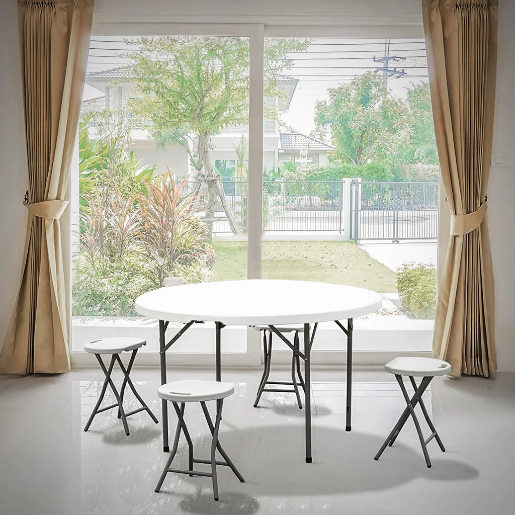4Ft White Plastic Foldable Table Set of 5 B80418