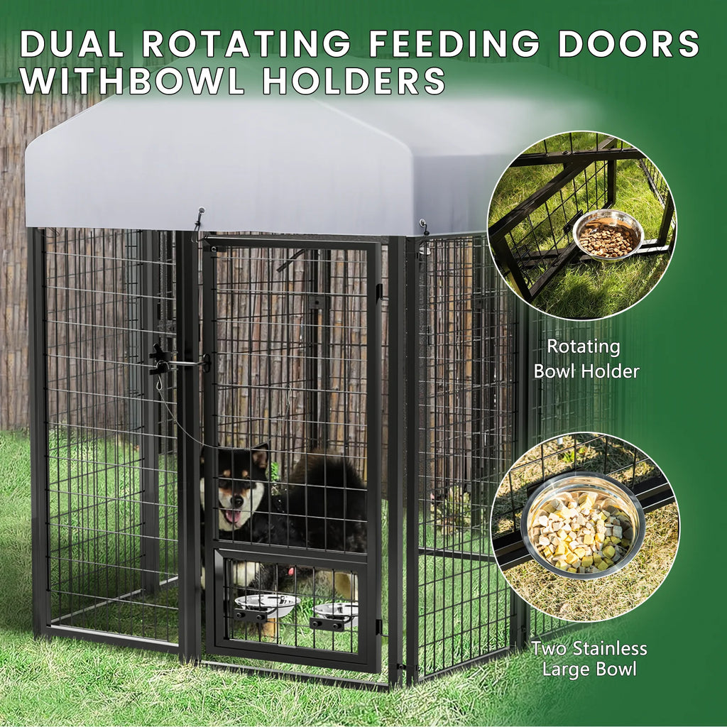 8x4x6 FT Outdoor Dog Kennel with Rotating Dog Bowl O992827