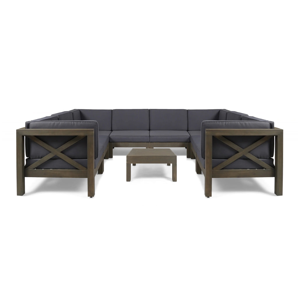 Acacia Wood 8 Seater Sectional Sofa Chat Set with Cushions E5697