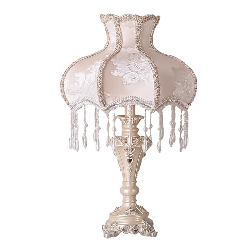 White Victorian Style Table Lamp with Lace Traditional Fabric F652