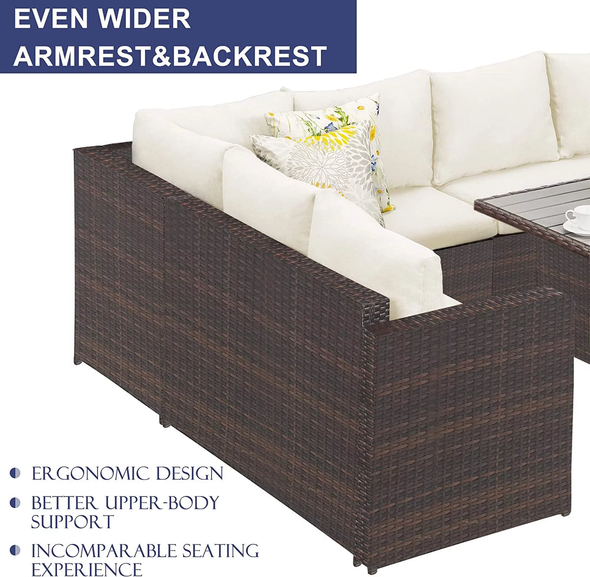 7 Piece All Weather Wicker Patio Dining Sofa Set with Ottoman S56248