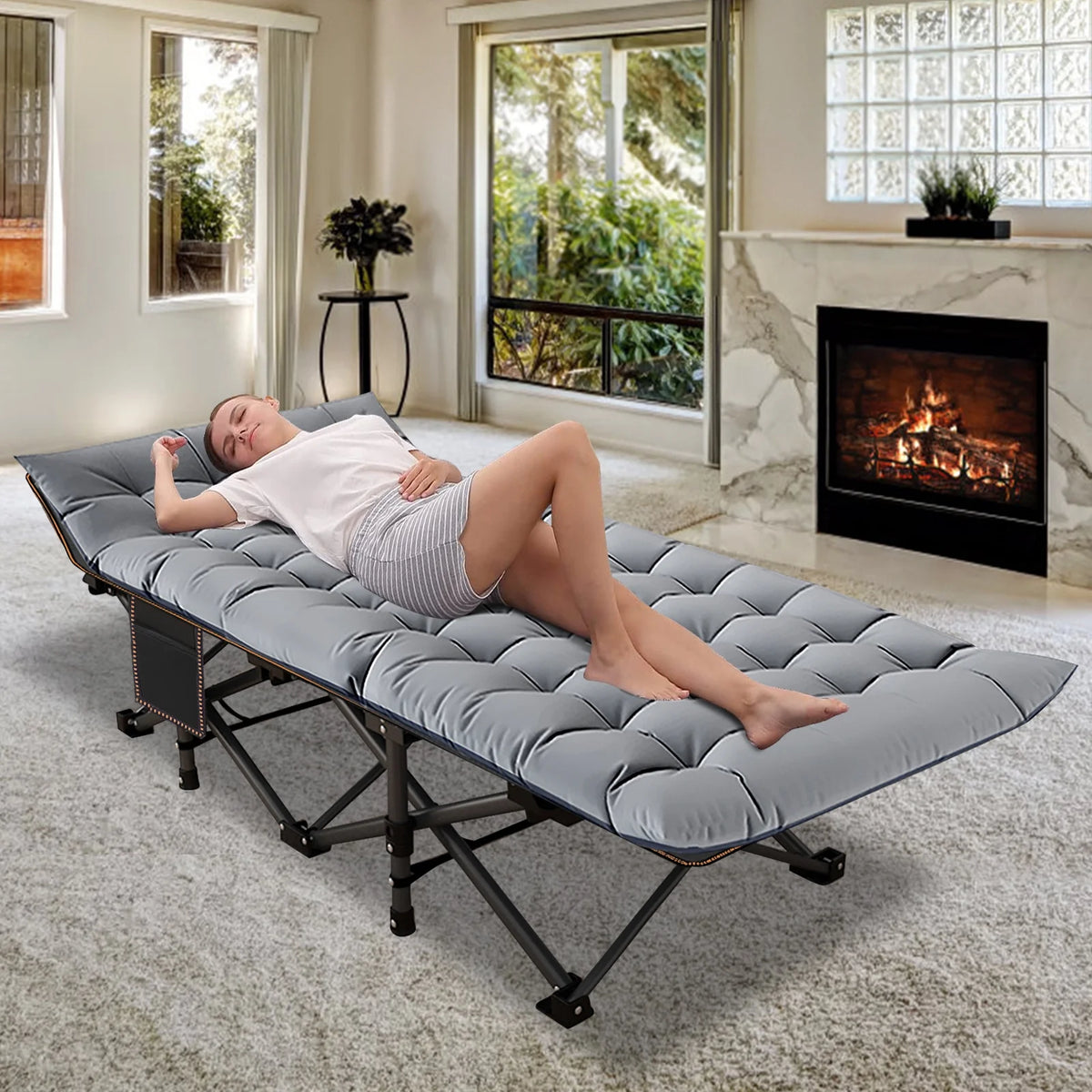 2 Pack Oversized Portable Folding Bed with Mattress and Carry Bag T881926