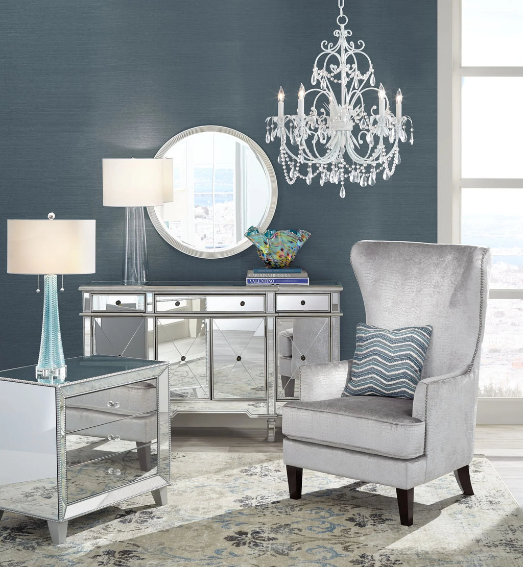 30" Tall Clear Glass End Table Lamp with White Shade P97657