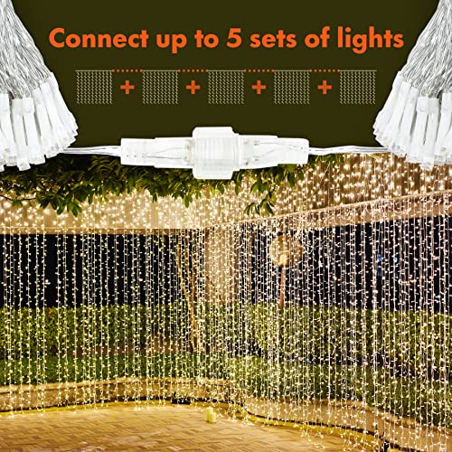 300 LED Curtain String Lights 8 Modes Warm White E228