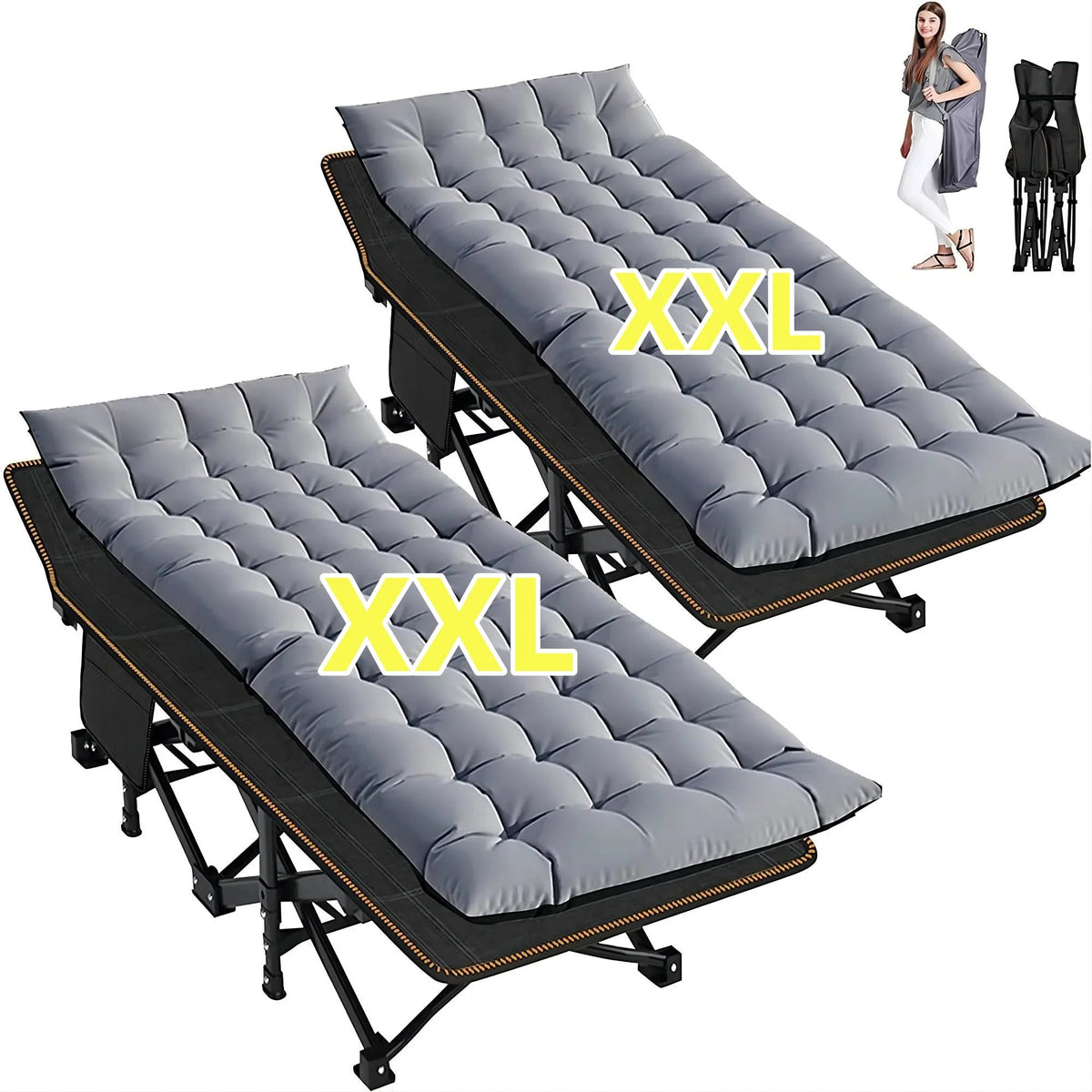 2 Pack Oversized Portable Folding Bed with Mattress and Carry Bag T881926