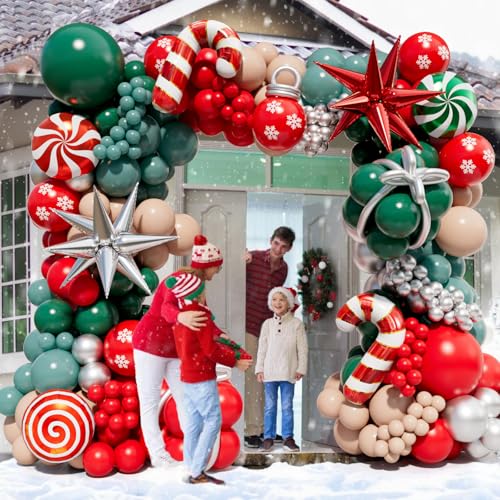 Christmas Balloon Garland Arch Kit with 160Pcs Red Green Silver Peach Nude Balloons A70424