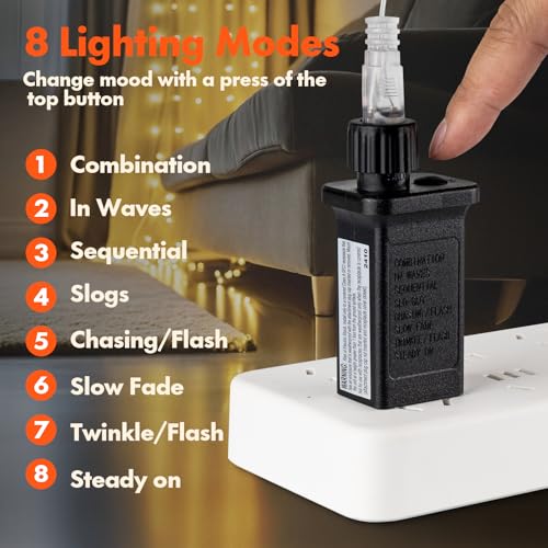 300 LED Curtain String Lights 8 Modes Warm White E228