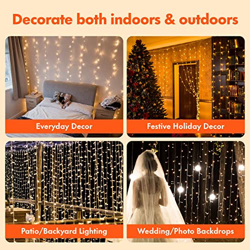 300 LED Curtain String Lights 8 Modes Warm White E228